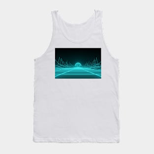 Futuristic landscape of mountains and setting sun Tank Top